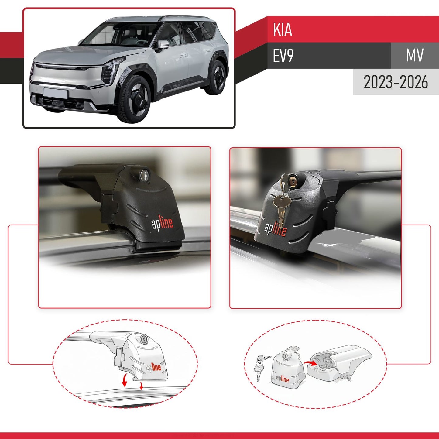Compatibile con Kia E V9 2024-2025 ACE-2 Barre Tetto Portapacchi Auto Barre Portatutto Nero Alluminio 2 Barre