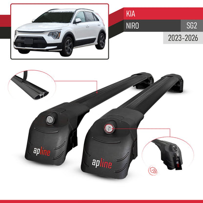 Compatible with Kia Niro 2023-2024 ACE-2 Car Roof Rack Cross Bar Black Aluminium 2 Bars