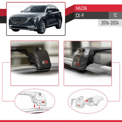 Compatibile con Mazda CX-9 2016-2023 ACE-2 Barre Tetto Portapacchi Auto Barre Portatutto Nero Alluminio 2 Barre