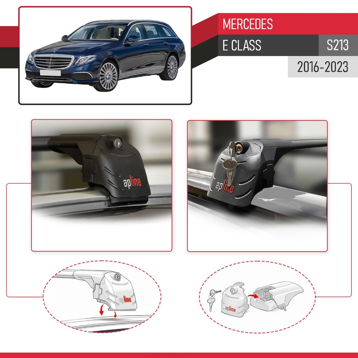 Compatibile con Mercedes E Class S213 2017-2023 ACE-2 Barre Tetto Portapacchi Auto Barre Portatutto Nero Alluminio 2 Barre