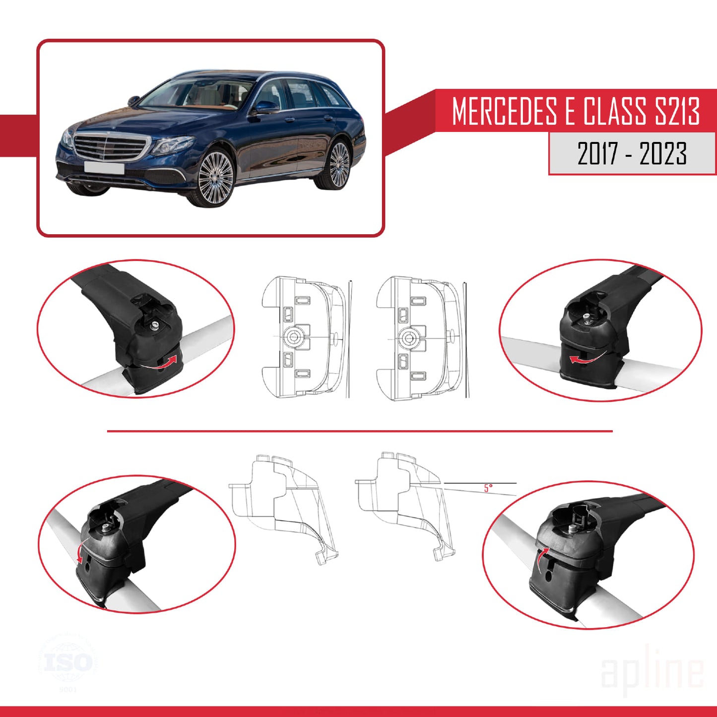 Compatible avec Mercedes E Class S213 2017-2023 ACE-2 Barres de Toit Railing Porte-Bagages de Voiture Noir Aluminium 2 Barres