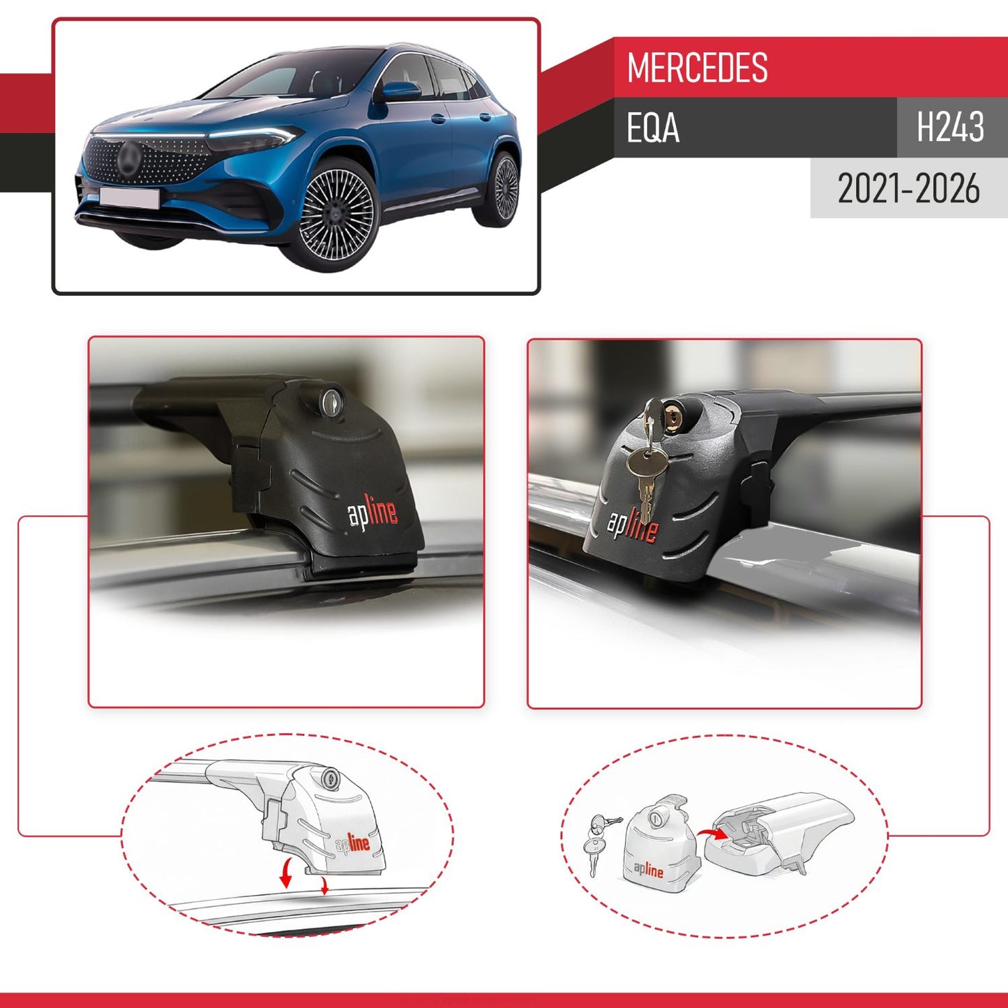 Compatibile con Mercedes EQA 2022-2024 ACE-2 Barre Tetto Portapacchi Auto Barre Portatutto Nero Alluminio 2 Barre