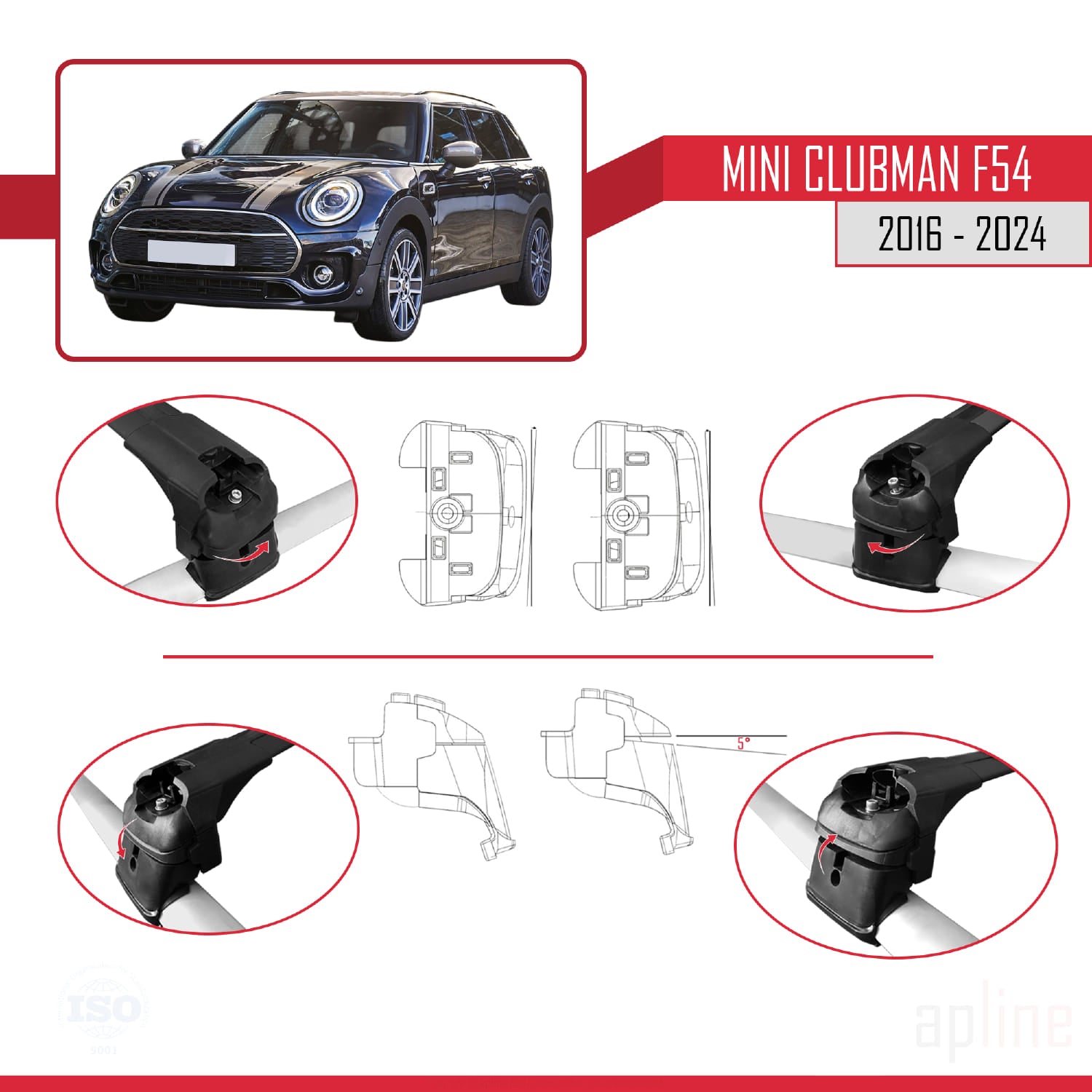 Compatible avec Mini Clubman F54 2016-2024 ACE-2 Barres de Toit Railing Porte-Bagages de Voiture Noir Aluminium 2 Barres