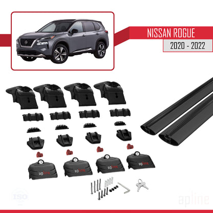 Compatible avec Nissan Rogue 2020-2022 ACE-2 Barres de Toit Railing Porte-Bagages de Voiture Noir Aluminium 2 Barres