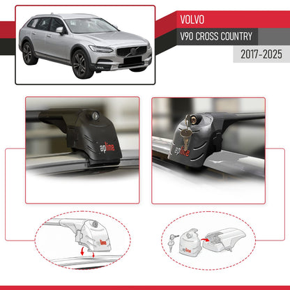 Compatibile con Volvo V90 Cross Country 2017-2024 ACE-2 Barre Tetto Portapacchi Auto Barre Portatutto Nero Alluminio 2 Barre