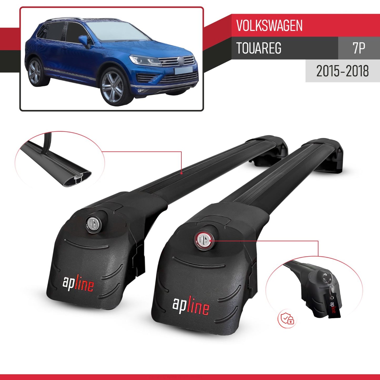 Compatibile con VW Touareg 2015-2018 ACE-2 Barre Tetto Portapacchi Auto Barre Portatutto Nero Alluminio 2 Barre