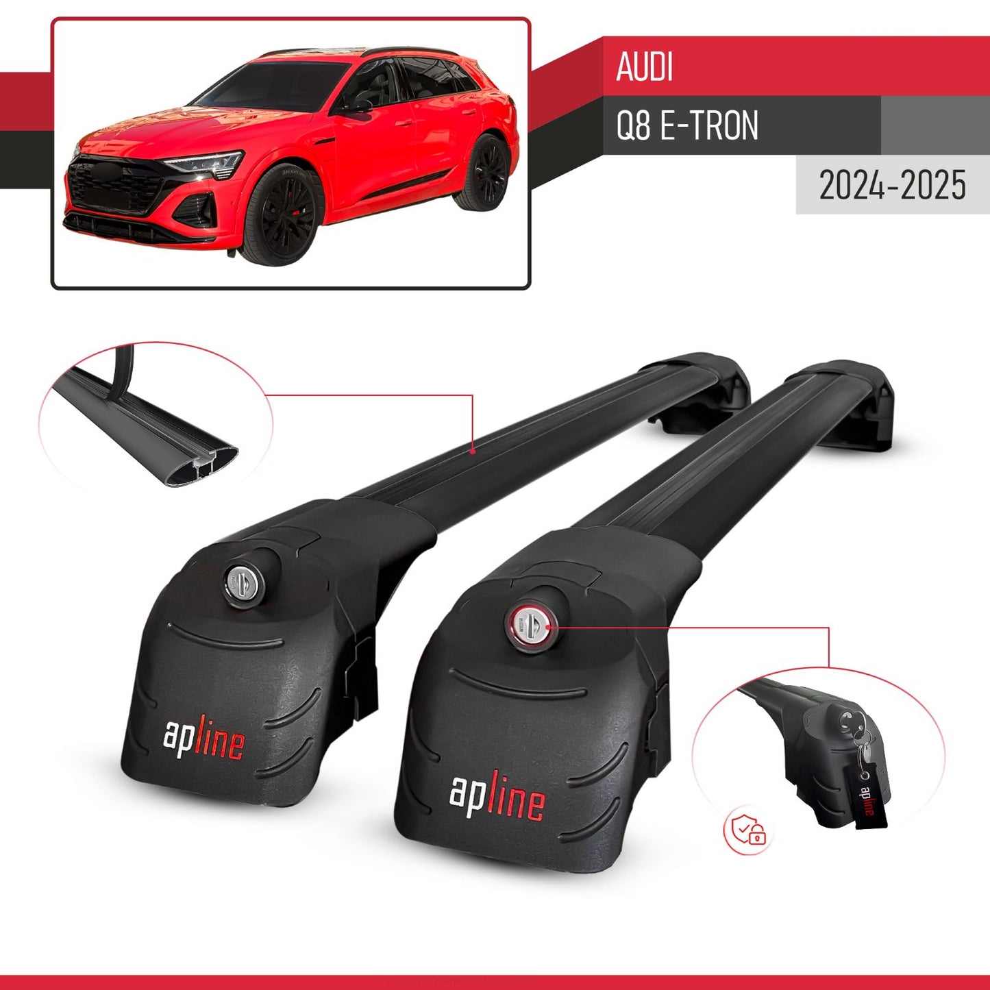 Compatibile con Audi Q8 e-Tron 2024-2025 ACE-2 Barre Tetto Portapacchi Auto Barre Portatutto Nero Alluminio 2 Barre
