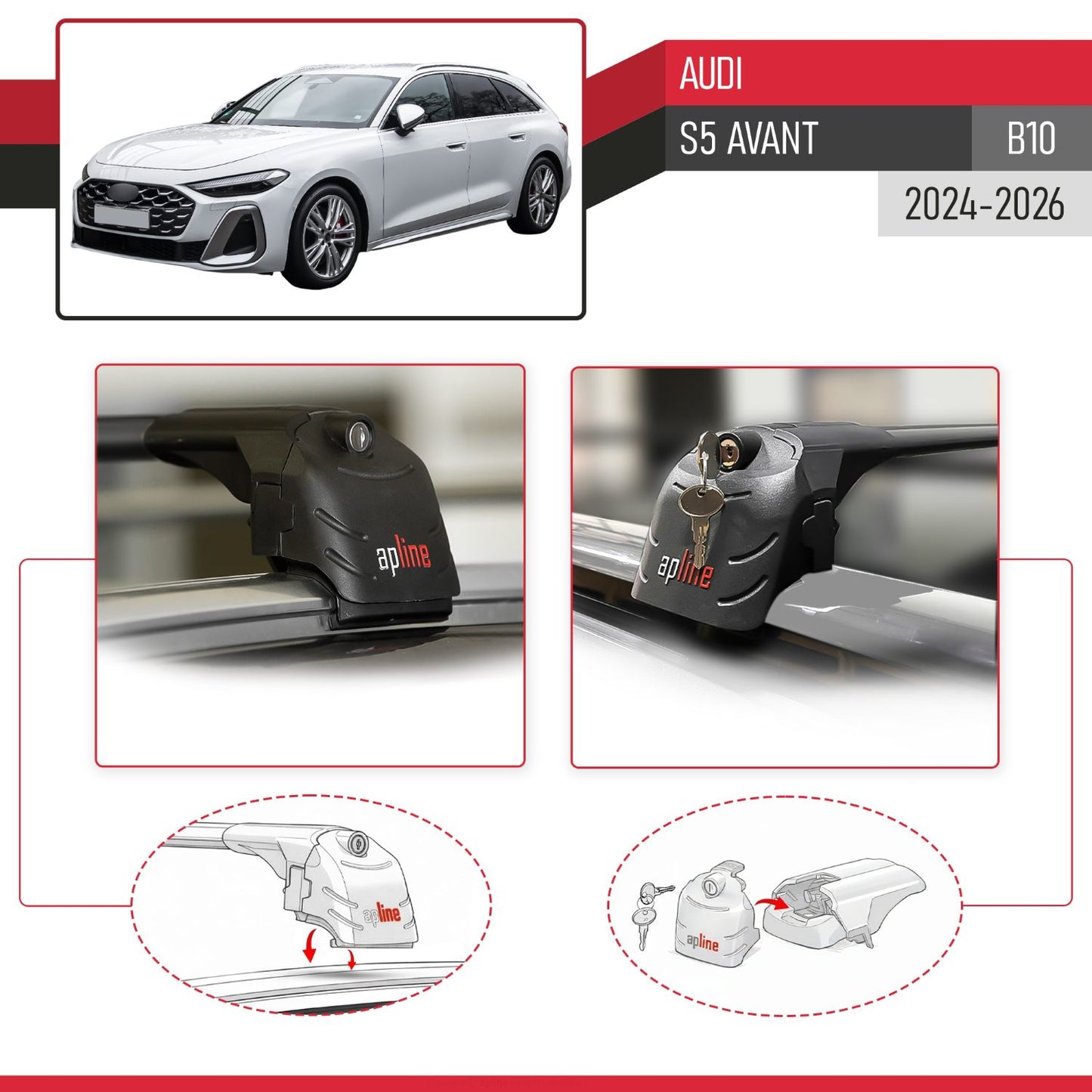 Compatibile con Audi S5 Avant 2024-2025 ACE-2 Barre Tetto Portapacchi Auto Barre Portatutto Nero Alluminio 2 Barre