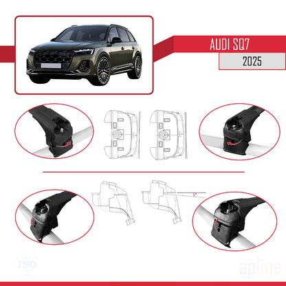Compatible avec Audi SQ7 2024-2025 ACE-2 Barres de Toit Railing Porte-Bagages de Voiture Noir Aluminium 2 Barres