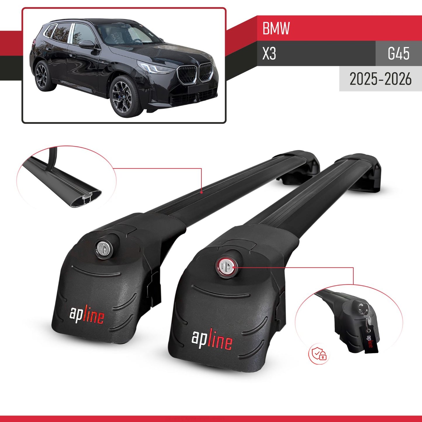 Compatibile con BMW X3 (G45) 2025 ACE-2 Barre Tetto Portapacchi Auto Barre Portatutto Nero Alluminio 2 Barre