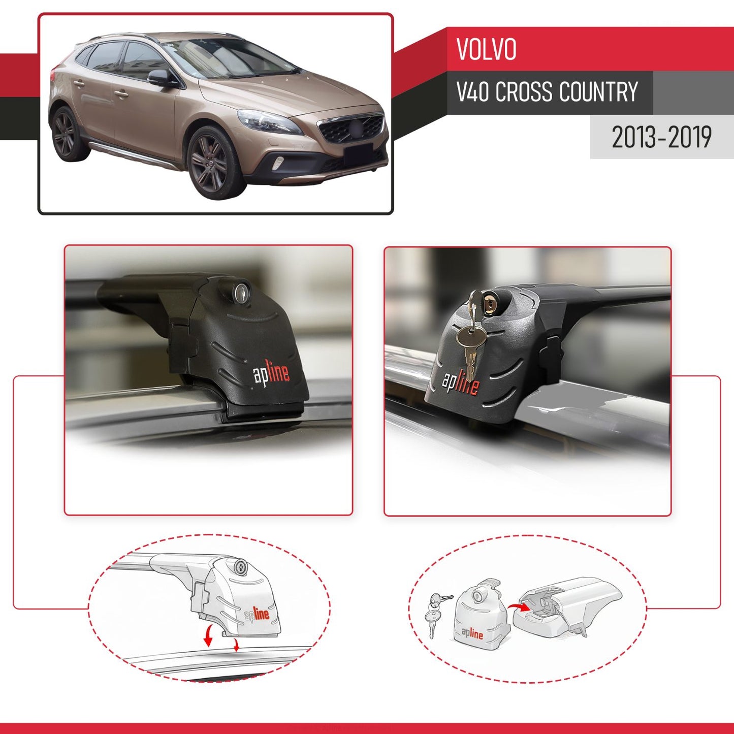 Compatibile con Volvo V40 Cross Country 2013-2018 ACE-2 Barre Tetto Portapacchi Auto Barre Portatutto Nero Alluminio 2 Barre