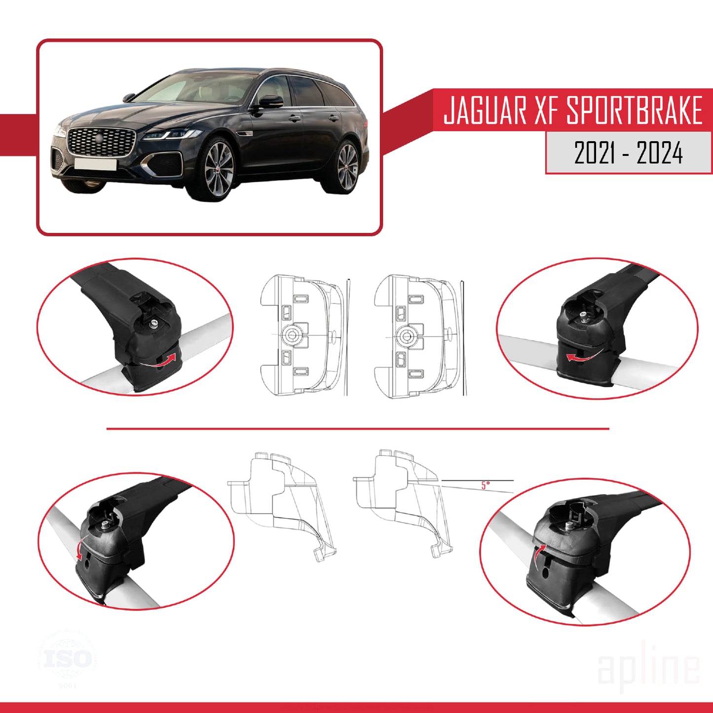 Compatible avec Jaguar XF Sportbrake 2021-2024 ACE-2 Barres de Toit Railing Porte-Bagages de Voiture Noir Aluminium 2 Barres