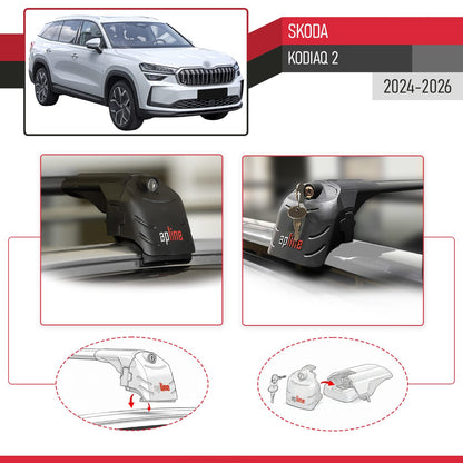 Compatible with Skoda Kodiaq 2024-2025 ACE-2 Car Roof Rack Cross Bar Black Aluminium 2 Bars