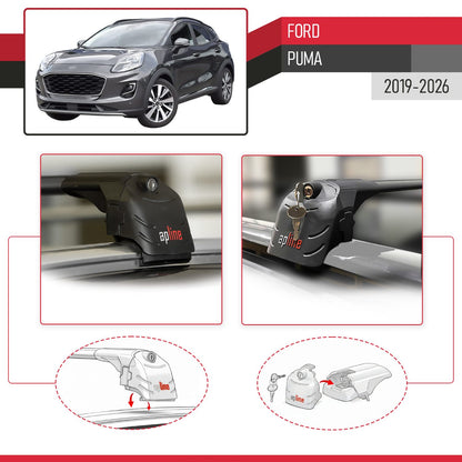 Compatibile con Ford Puma 2019-2024 ACE-2 Barre Tetto Portapacchi Auto Barre Portatutto Nero Alluminio 2 Barre