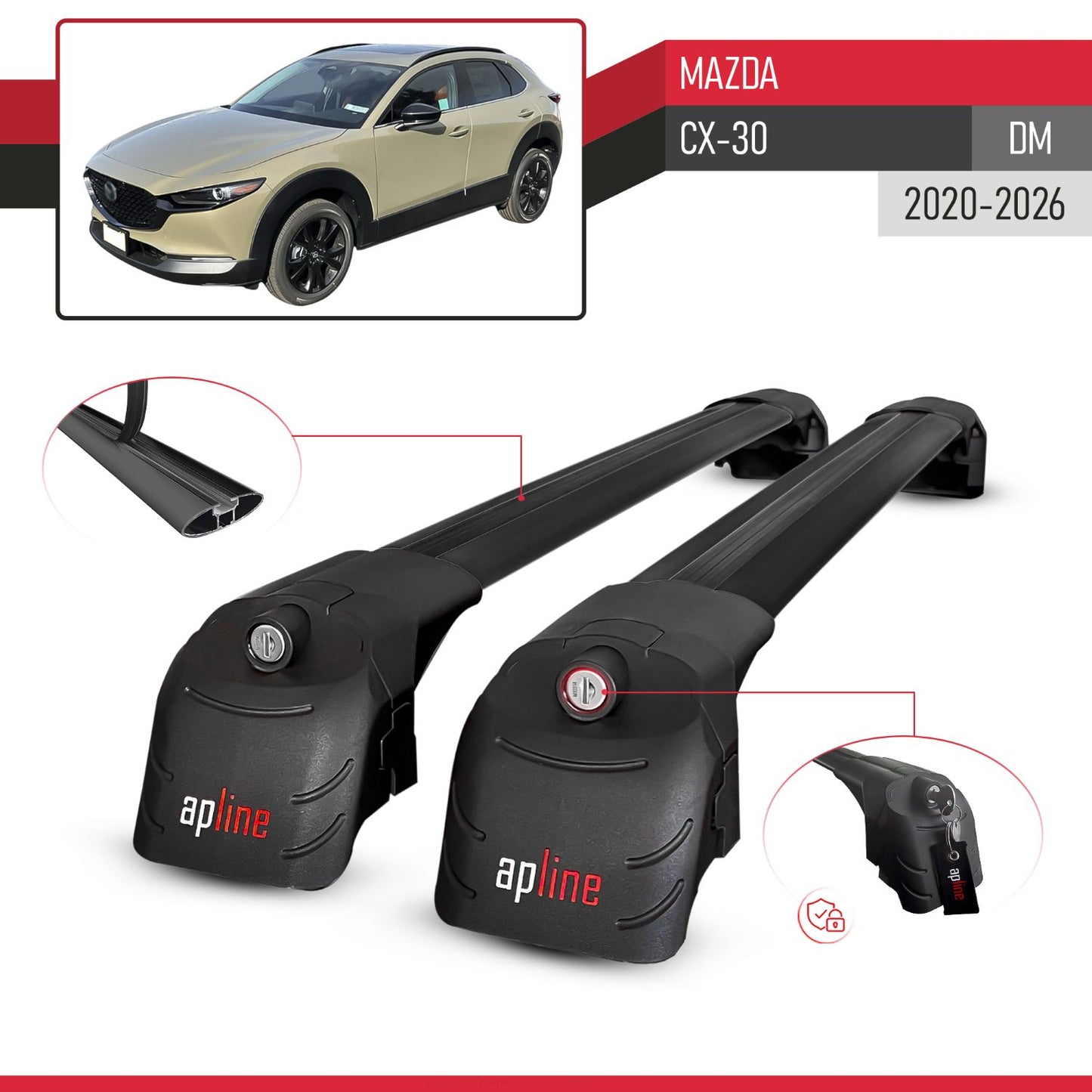 Compatibile con Mazda CX-30 2020-2025 ACE-2 Barre Tetto Portapacchi Auto Barre Portatutto Nero Alluminio 2 Barre