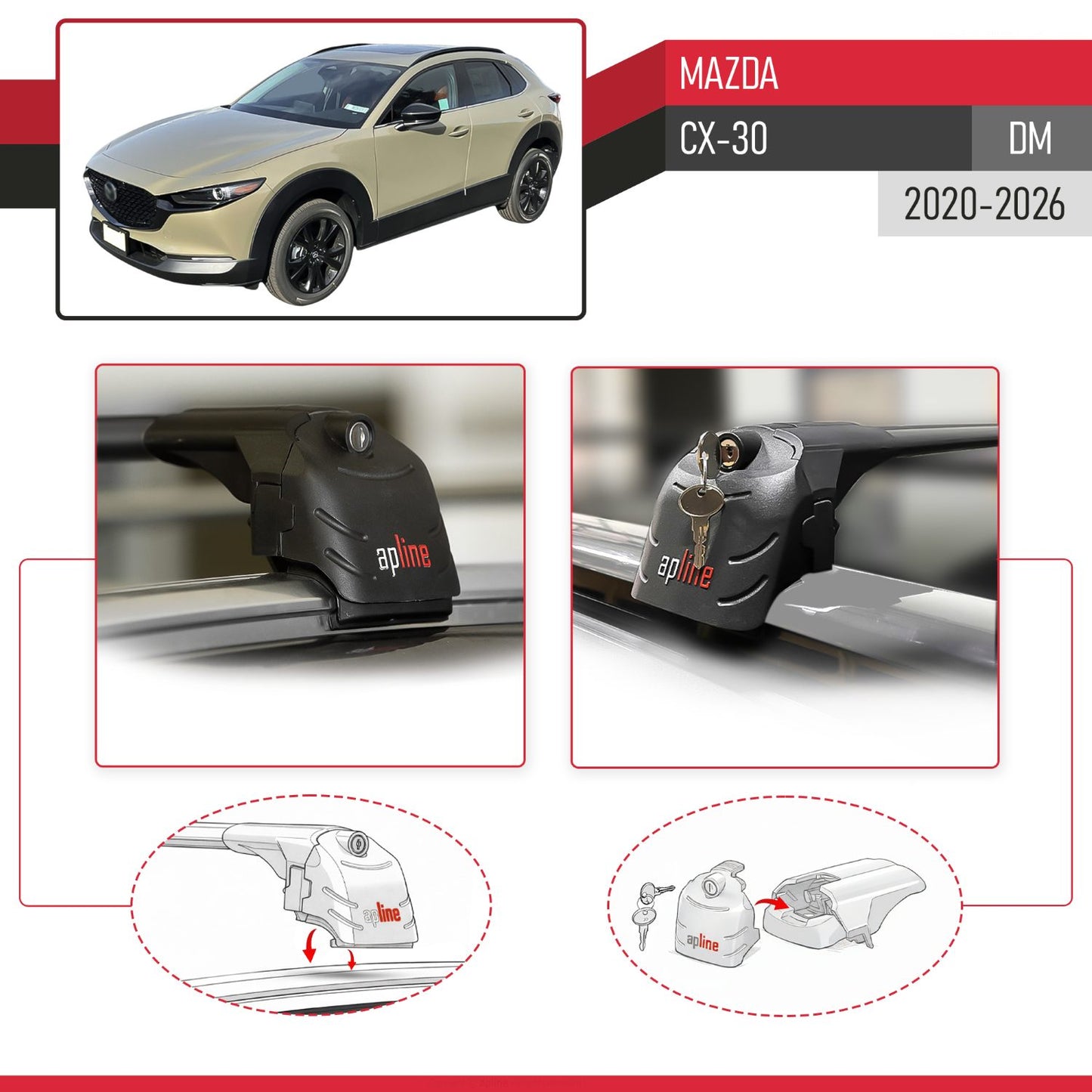 Compatibile con Mazda CX-30 2020-2025 ACE-2 Barre Tetto Portapacchi Auto Barre Portatutto Nero Alluminio 2 Barre