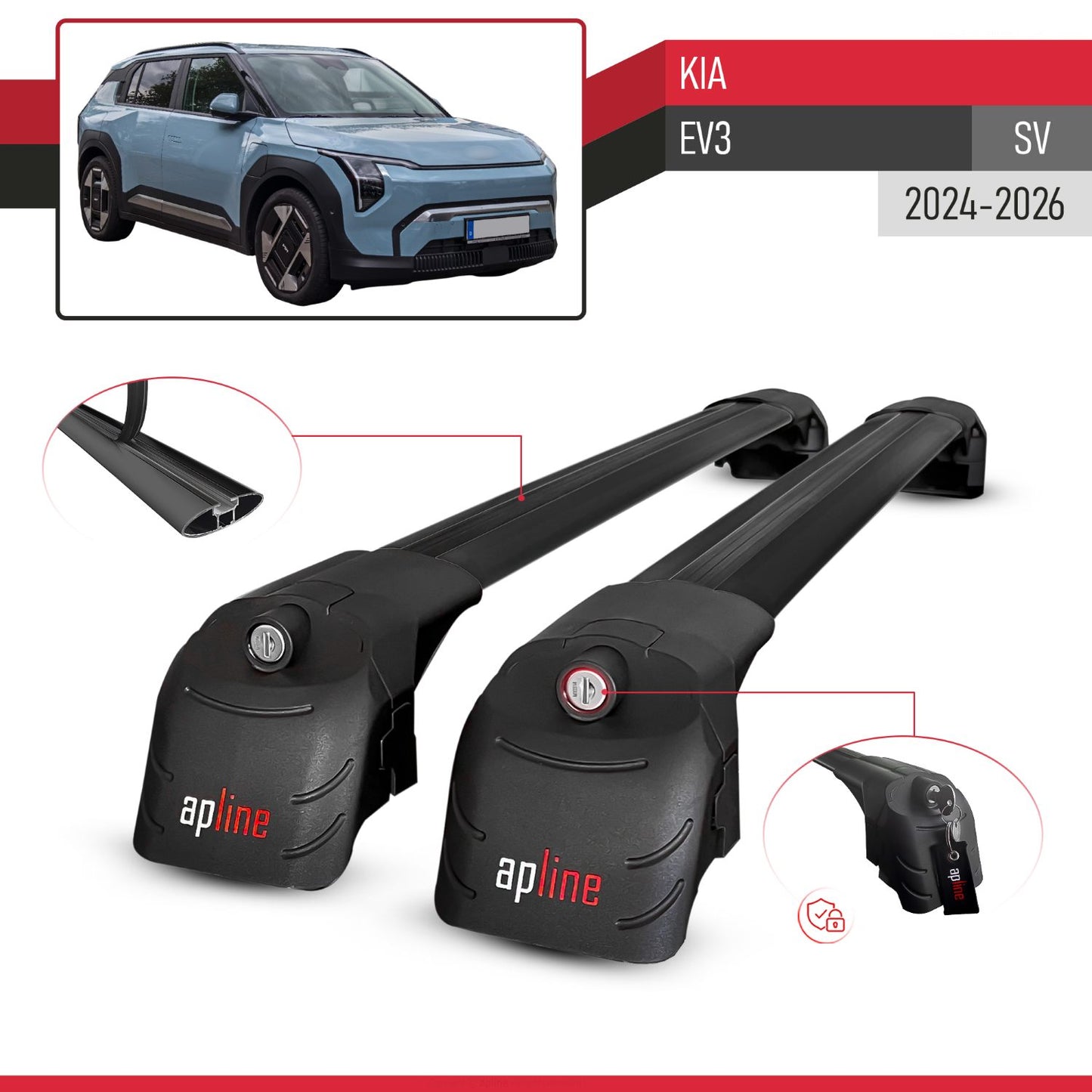 Compatibile con Kia EV3 2024-2025 ACE-2 Barre Tetto Portapacchi Auto Barre Portatutto Nero Alluminio 2 Barre