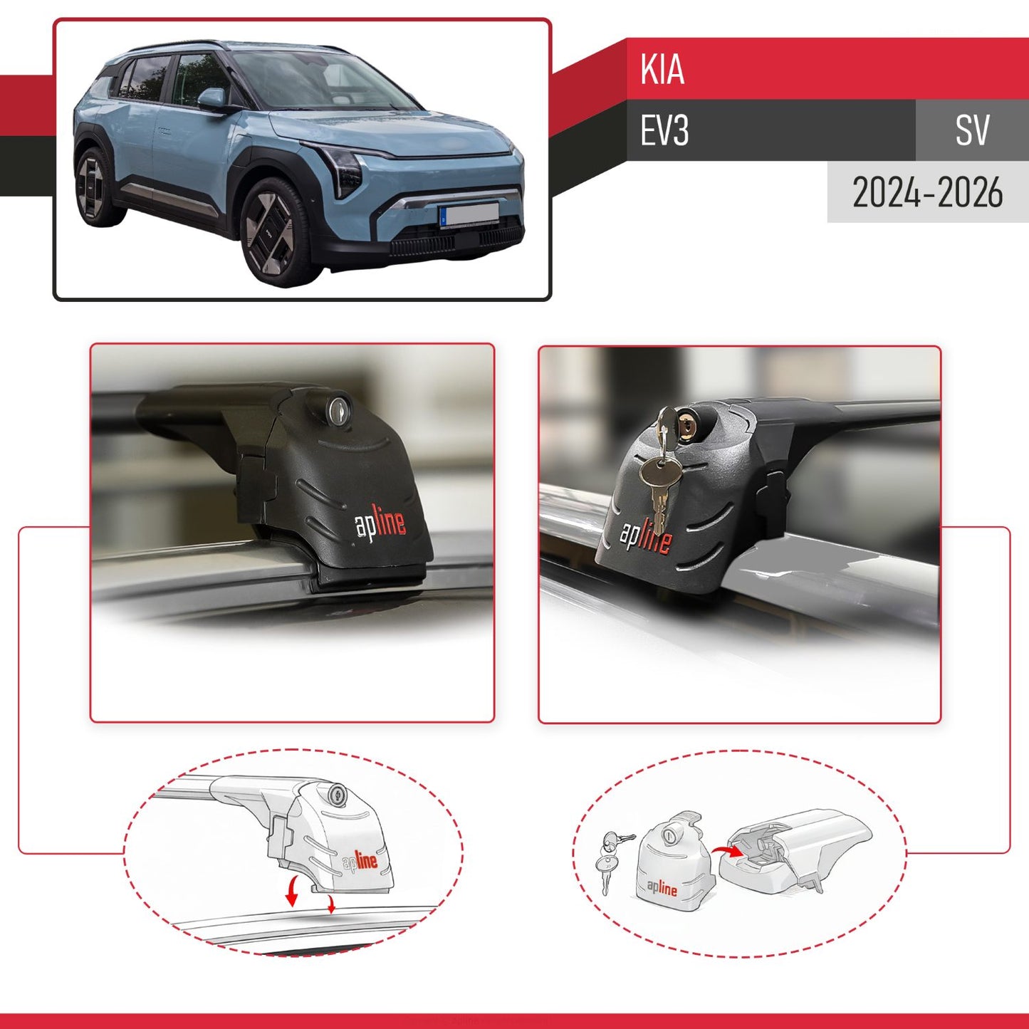 Compatibile con Kia EV3 2024-2025 ACE-2 Barre Tetto Portapacchi Auto Barre Portatutto Nero Alluminio 2 Barre