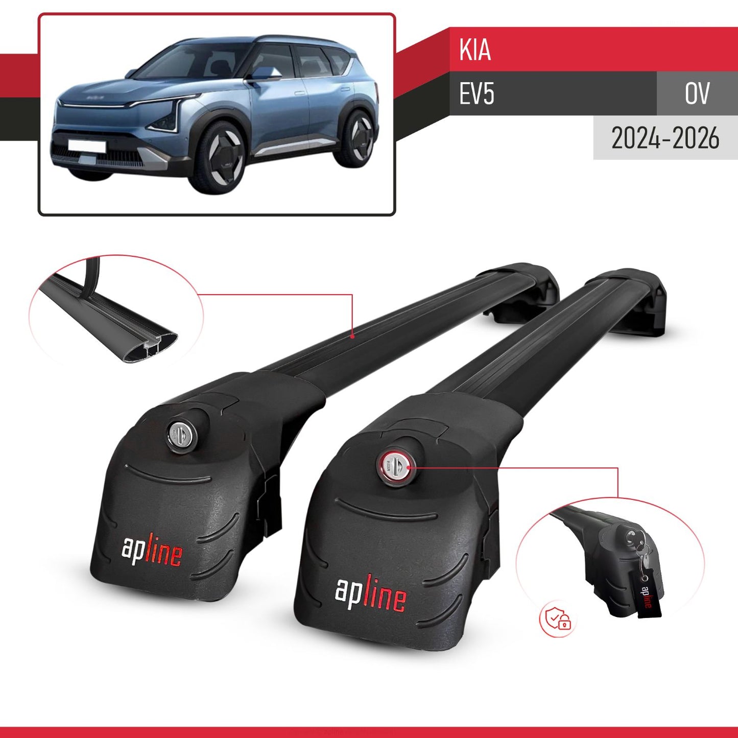 Compatibile con Kia EV5 2024-2025 ACE-2 Barre Tetto Portapacchi Auto Barre Portatutto Nero Alluminio 2 Barre
