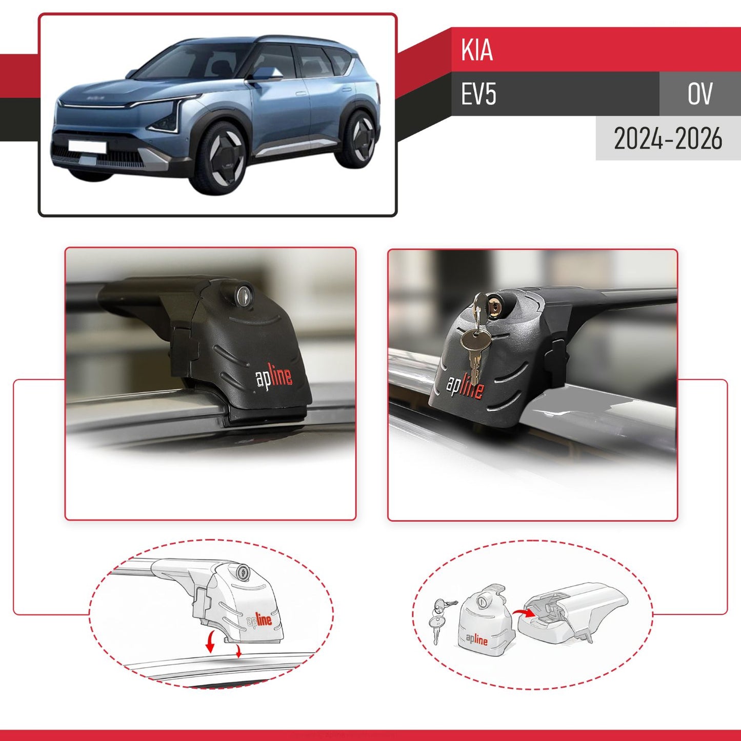 Compatibile con Kia EV5 2024-2025 ACE-2 Barre Tetto Portapacchi Auto Barre Portatutto Nero Alluminio 2 Barre