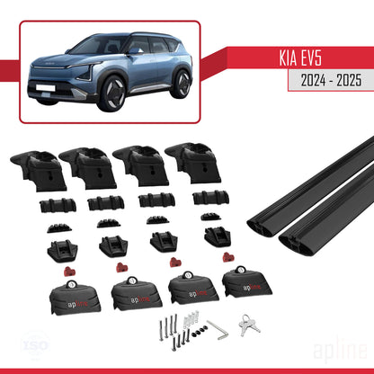 Compatible avec Kia EV5 2024-2025 ACE-2 Barres de Toit Railing Porte-Bagages de Voiture Noir Aluminium 2 Barres