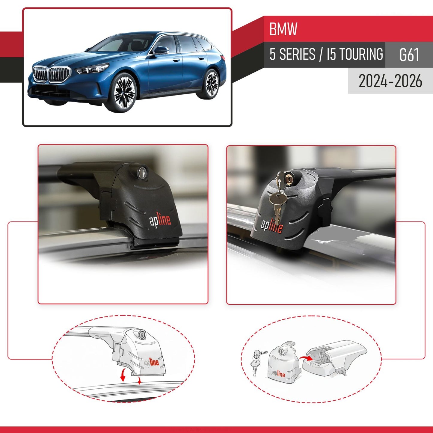 Compatibile con BMW 5 Series / i5 G61 Touring 2024-2025 ACE-2 Barre Tetto Portapacchi Auto Barre Portatutto Nero Alluminio 2 Barre
