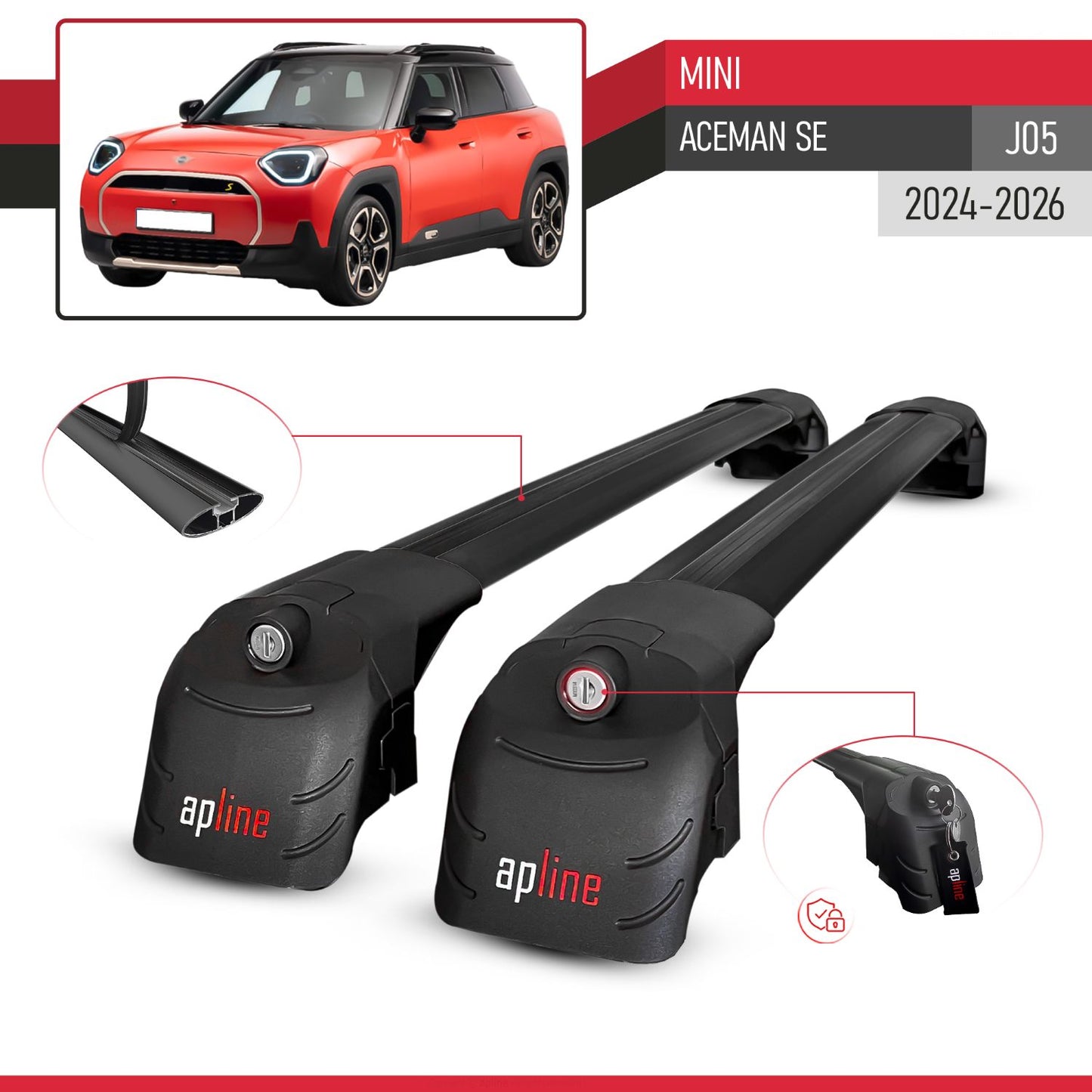 Compatibile con Mini Aceman SE 2024-2025 ACE-2 Barre Tetto Portapacchi Auto Barre Portatutto Nero Alluminio 2 Barre