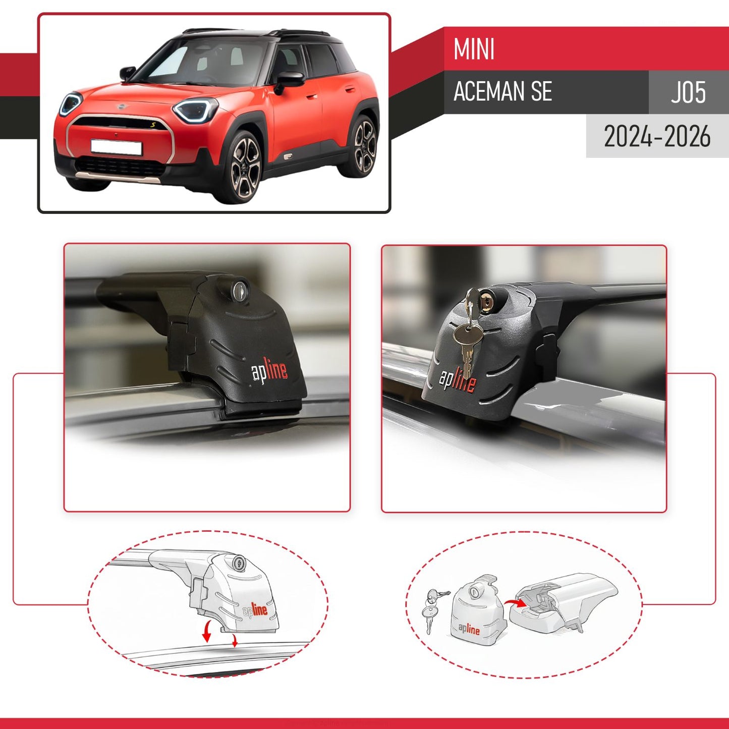 Compatibile con Mini Aceman SE 2024-2025 ACE-2 Barre Tetto Portapacchi Auto Barre Portatutto Nero Alluminio 2 Barre