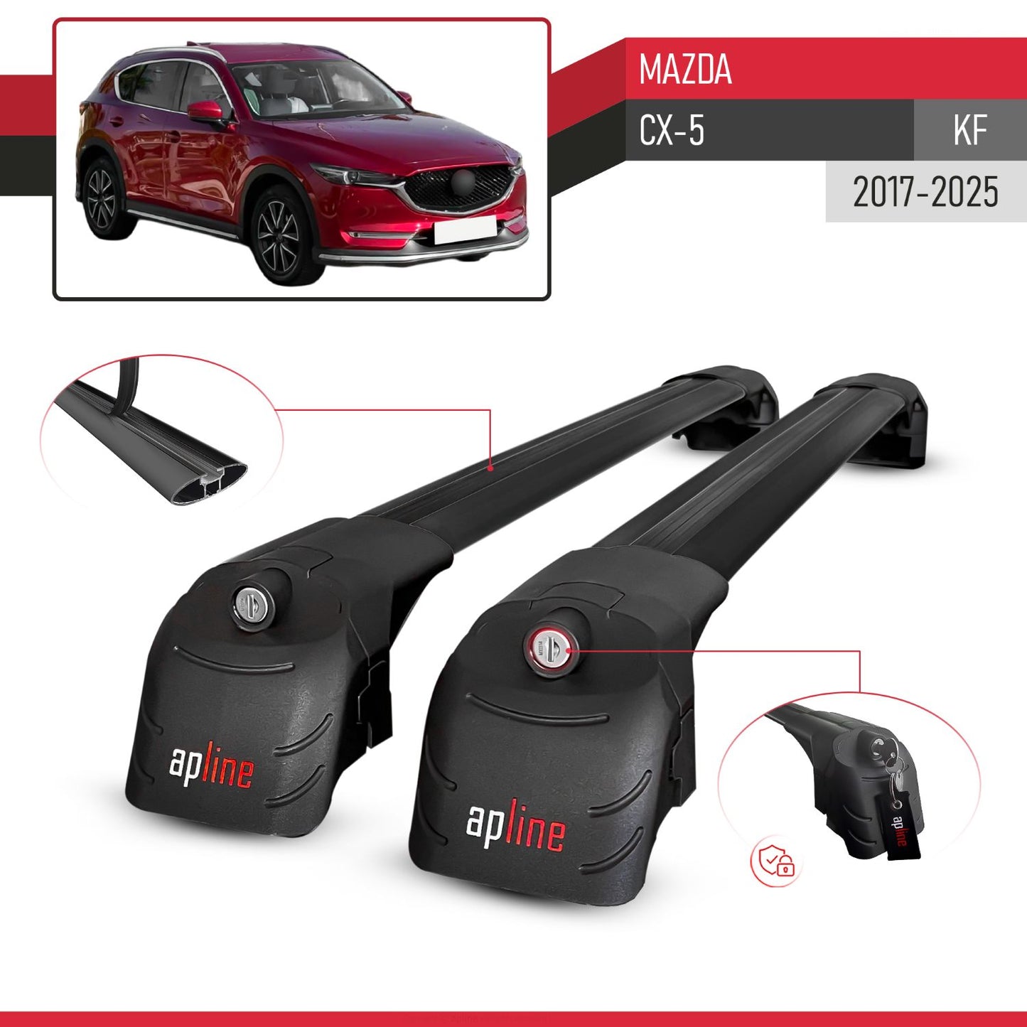 Compatibile con Mazda CX-5 2017-2025 ACE-2 Barre Tetto Portapacchi Auto Barre Portatutto Nero Alluminio 2 Barre