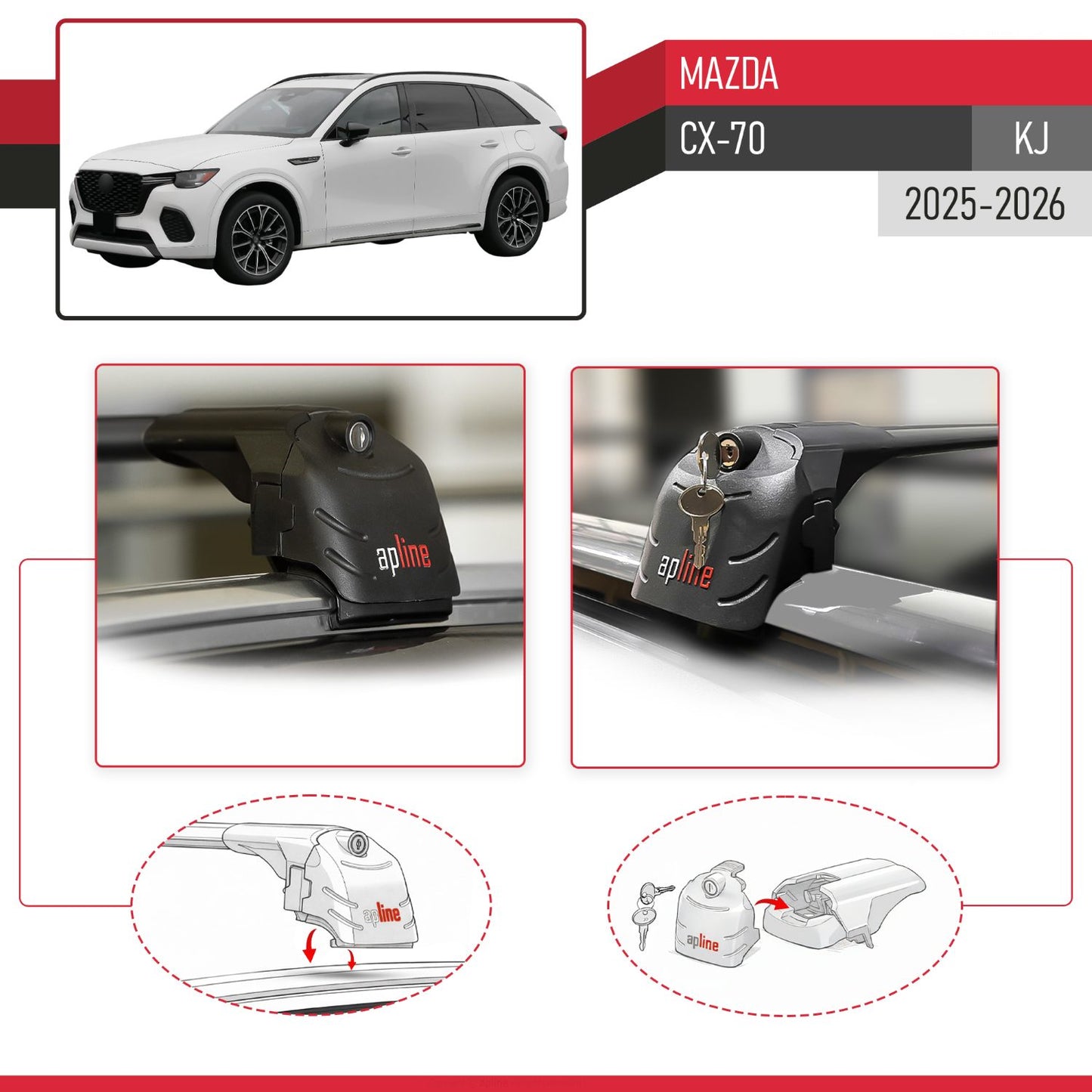 Compatibile con Mazda CX-70 2025 ACE-2 Barre Tetto Portapacchi Auto Barre Portatutto Nero Alluminio 2 Barre