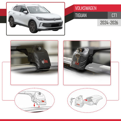 Compatibile con Volkswagen Tiguan 2025 ACE-2 Barre Tetto Portapacchi Auto Barre Portatutto Nero Alluminio 2 Barre