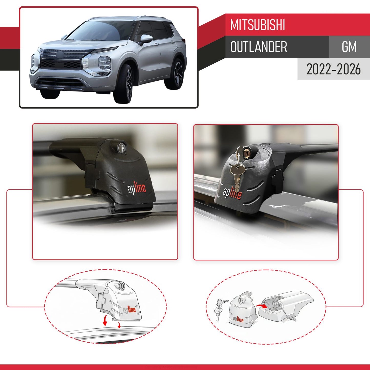 Compatible with Mitsubishi Outlander 2022-2025 ACE-2 Car Roof Rack Cross Bar Black Aluminium 2 Bars