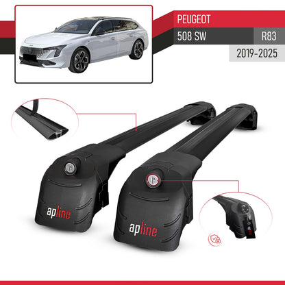 Compatible with Peugeot 508 SW 2019-2025 ACE-2 Car Roof Rack Cross Bar Black Aluminium 2 Bars