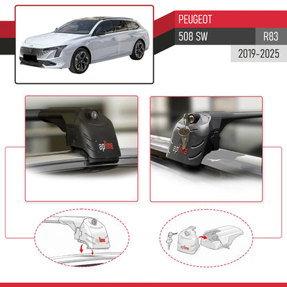 Compatible with Peugeot 508 SW 2019-2025 ACE-2 Car Roof Rack Cross Bar Black Aluminium 2 Bars