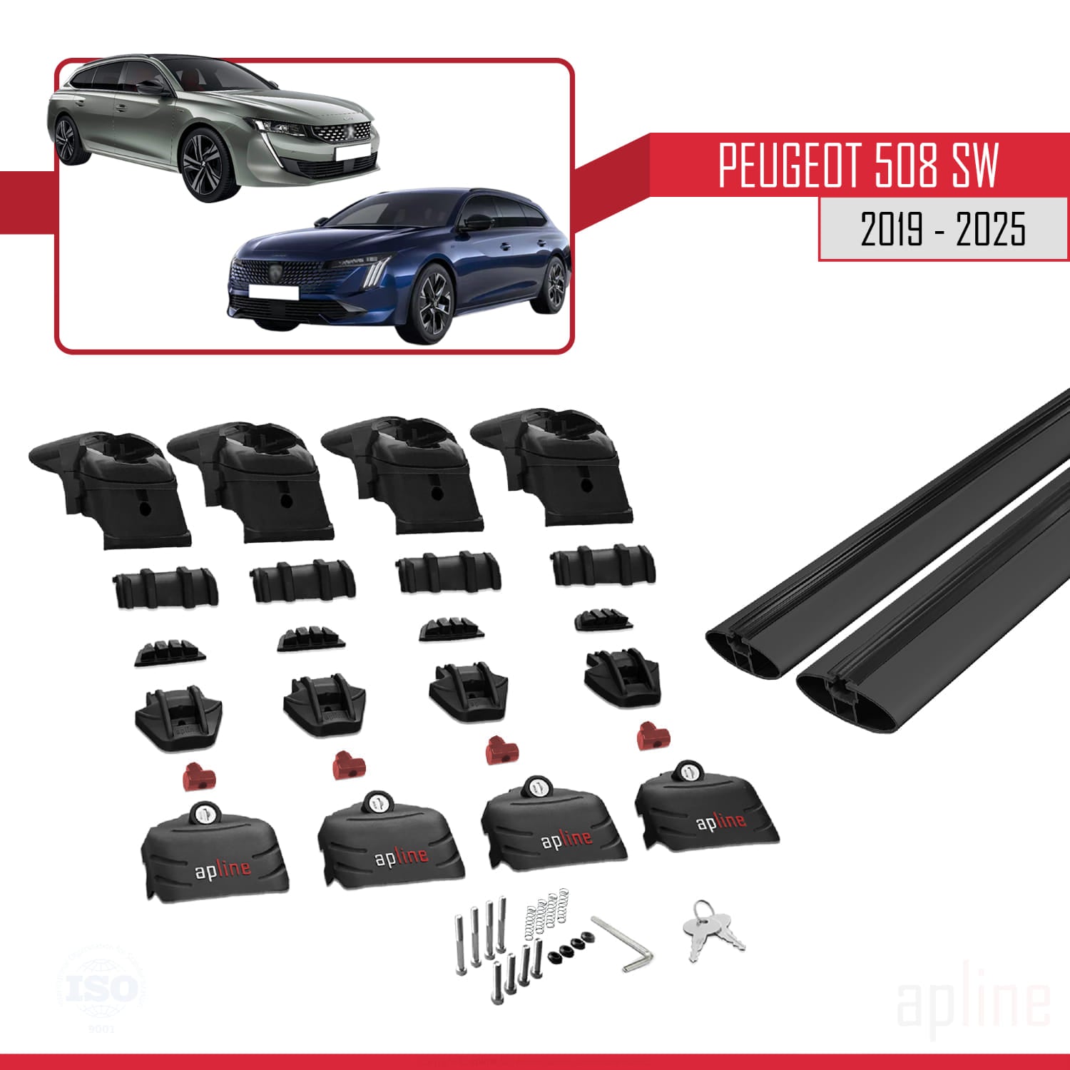 Compatible avec Peugeot 508 SW 2019-2025 ACE-2 Barres de Toit Railing Porte-Bagages de Voiture Noir Aluminium 2 Barres