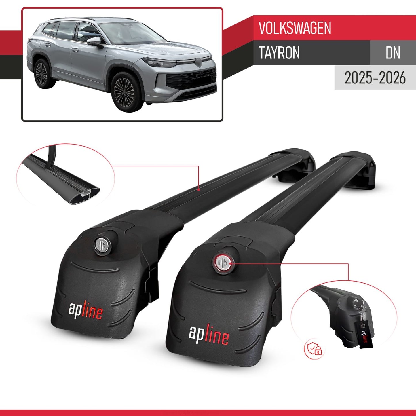 Compatibile con Volkswagen Tayron 2025 ACE-2 Barre Tetto Portapacchi Auto Barre Portatutto Nero Alluminio 2 Barre