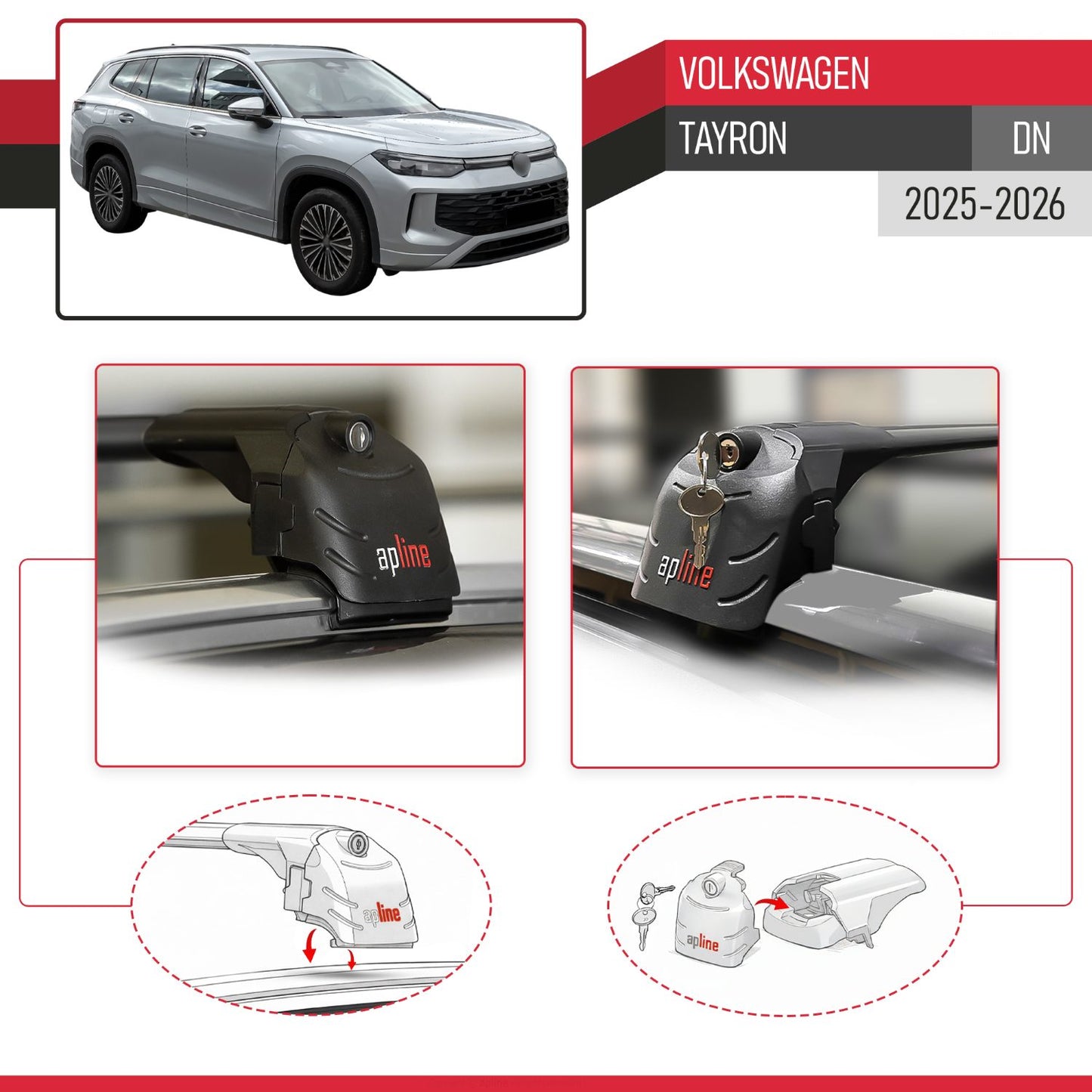 Compatibile con Volkswagen Tayron 2025 ACE-2 Barre Tetto Portapacchi Auto Barre Portatutto Nero Alluminio 2 Barre