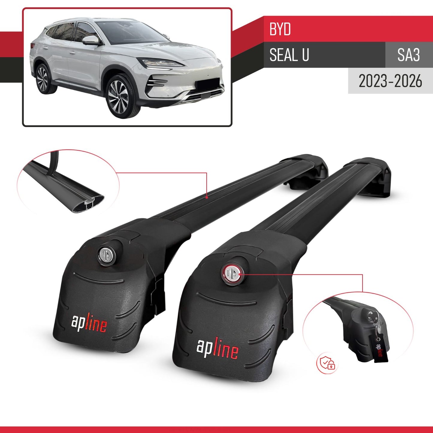 Compatibile con BYD Seal U 2023-2025 ACE-2 Barre Tetto Portapacchi Auto Barre Portatutto Nero Alluminio 2 Barre