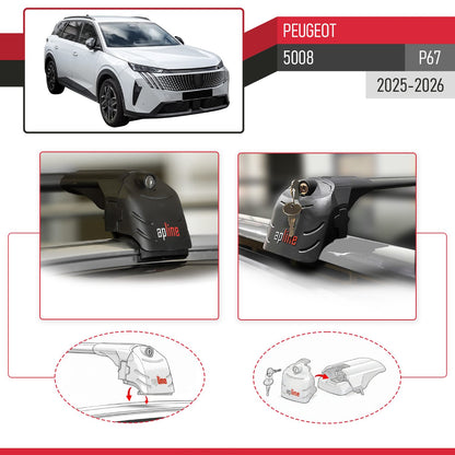Compatibile con Peugeot 5008 2025-2026 ACE-2 Barre Tetto Portapacchi Auto Barre Portatutto Nero Alluminio 2 Barre