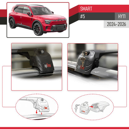 Compatibile con SMART #5 2024-2026 ACE-2 Barre Tetto Portapacchi Auto Barre Portatutto Nero Alluminio 2 Barre