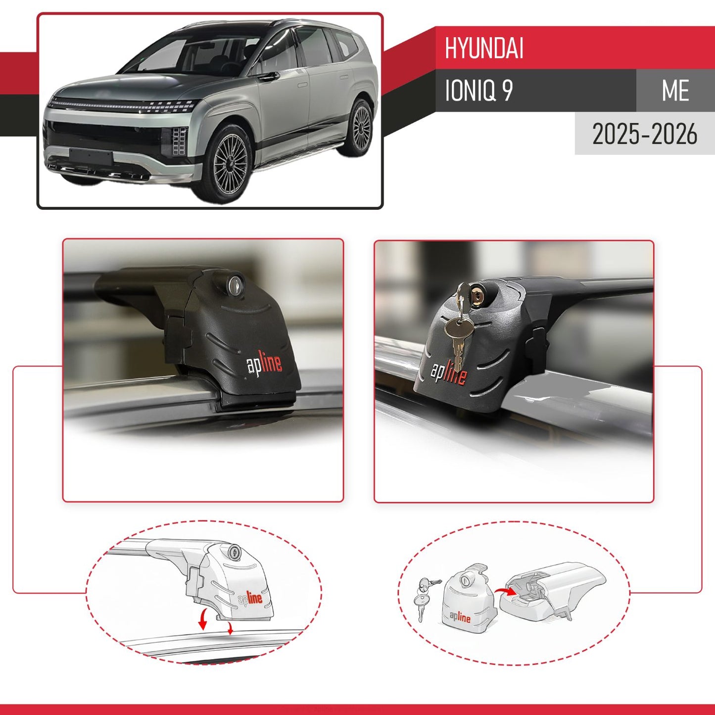 Compatible with Hyundai Ioniq 9 2025-2026 ACE-2 Car Roof Rack Cross Bar Black Aluminium 2 Bars