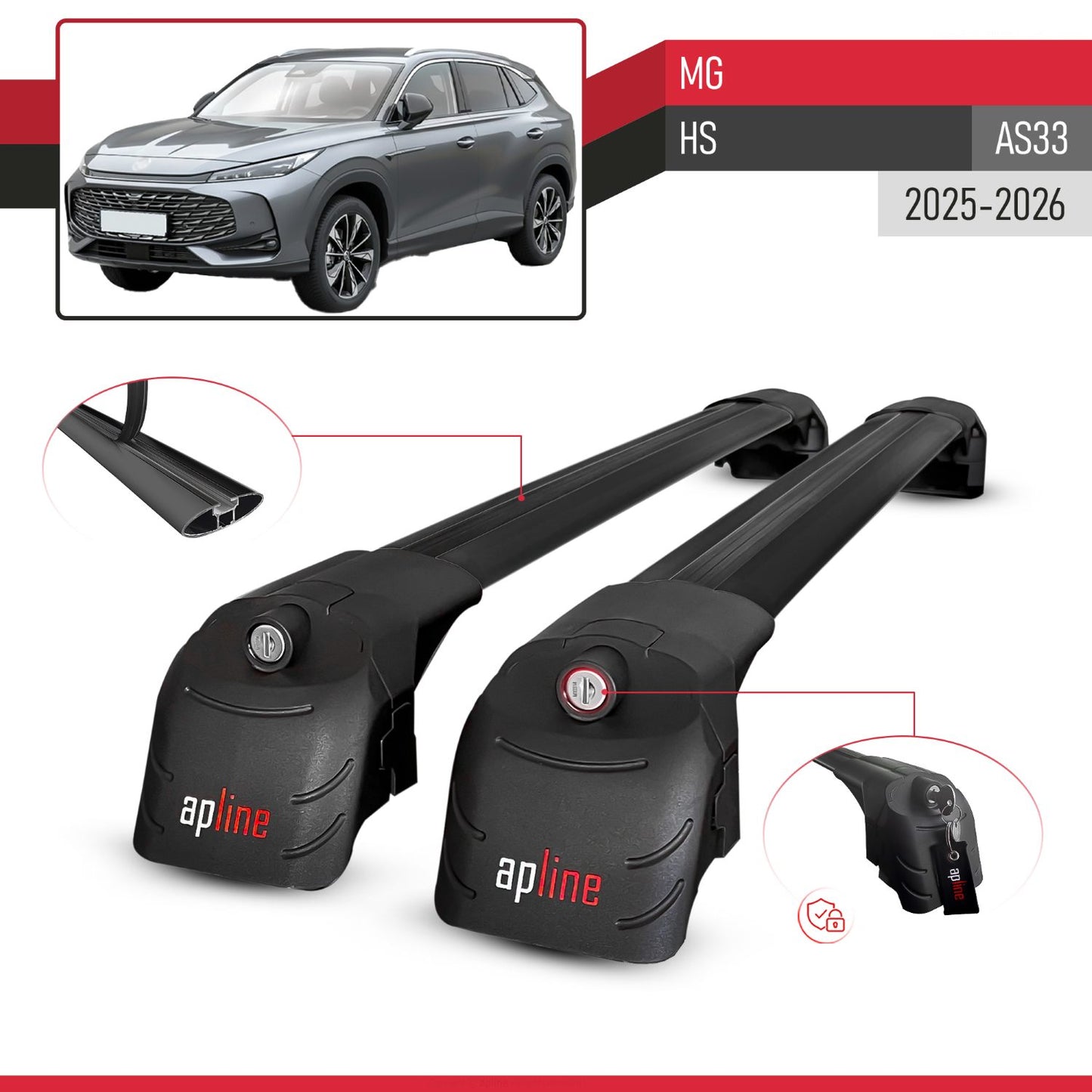 Compatibile con MG HS 2025-2026 ACE-2 Barre Tetto Portapacchi Auto Barre Portatutto Nero Alluminio 2 Barre