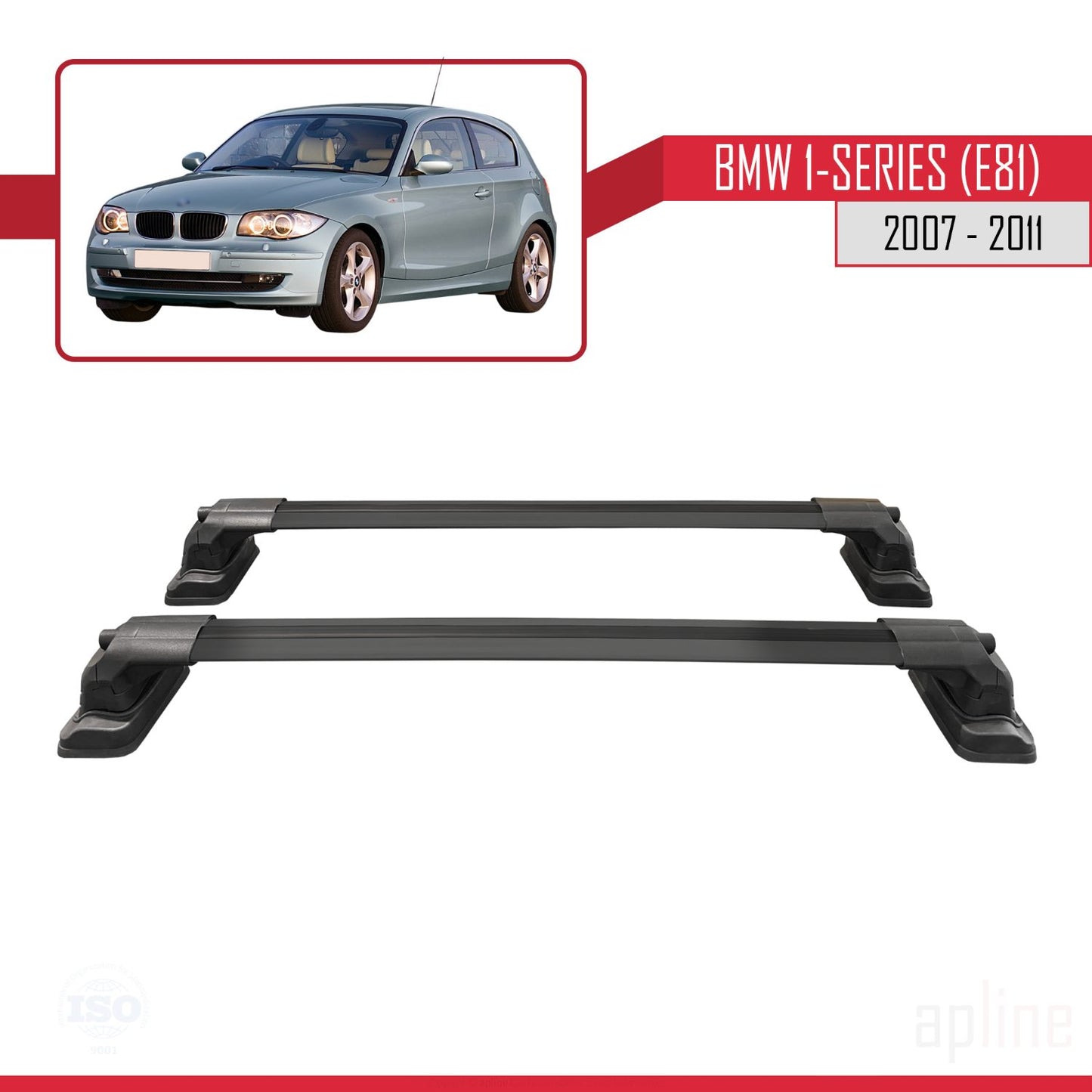 Compatibile con BMW Serie 1 (E81) 2007-2011 Barre portatutto ACE-3 in alluminio nero, 2 barre