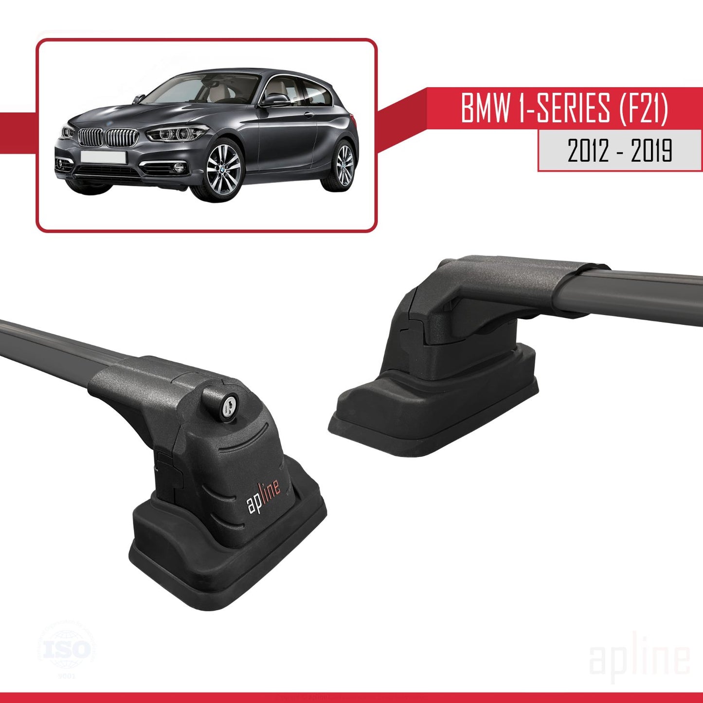 Compatibile con BMW Serie 1 (F21) 2012-2019 Barre portatutto ACE-3 in alluminio nero, 2 barre