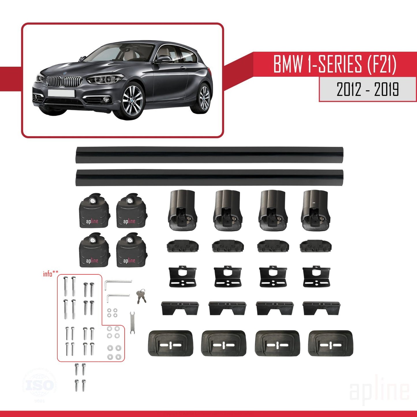 Compatibile con BMW Serie 1 (F21) 2012-2019 Barre portatutto ACE-3 in alluminio nero, 2 barre