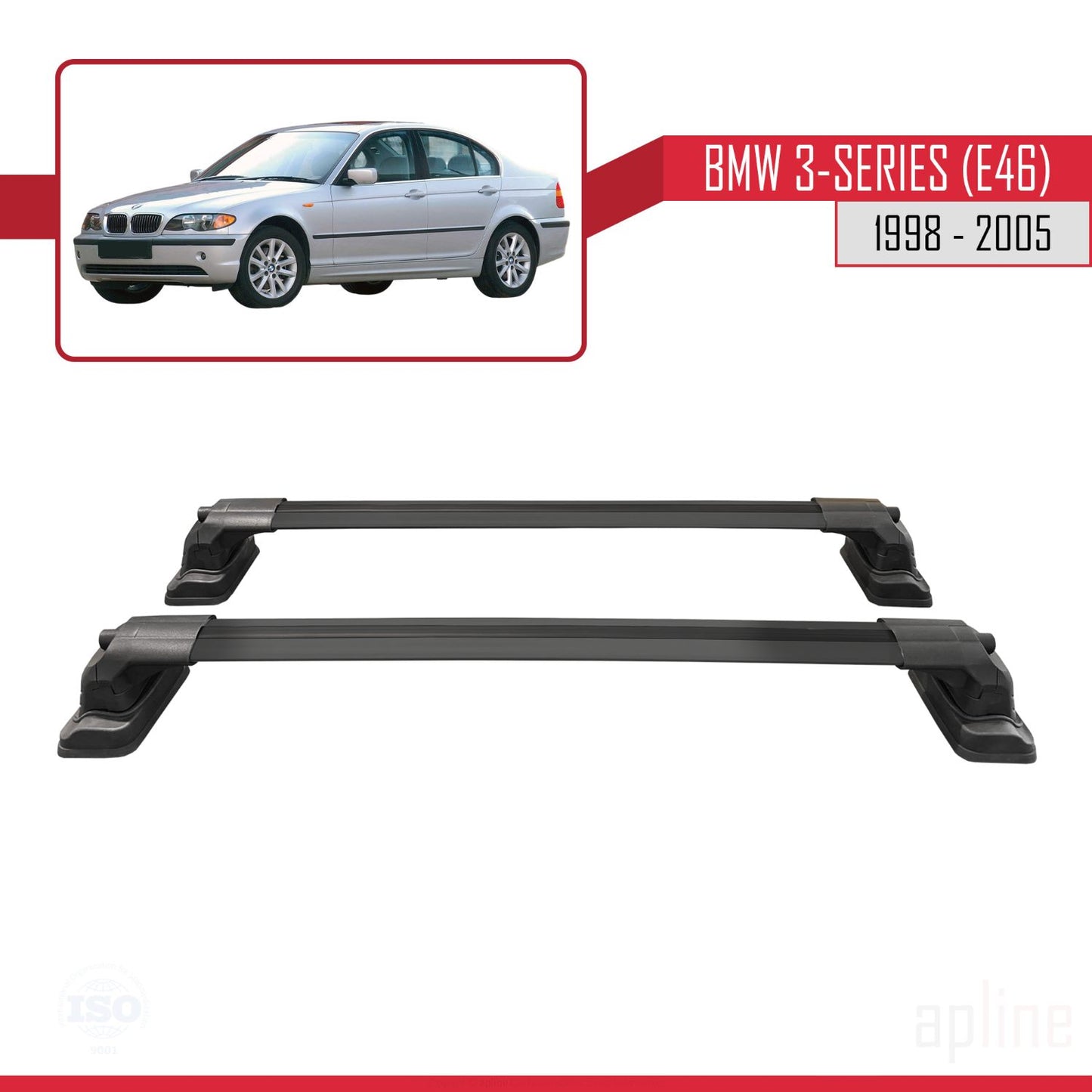 Compatibile con BMW Serie 3 (E46) 1998-2005 Barre portatutto ACE-3 per auto, barre portatutto in alluminio nero, 2 barre