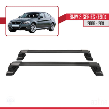 Compatibile con BMW Serie 3 (E90) 2006-2011 Barre portatutto ACE-3 in alluminio nero, 2 barre