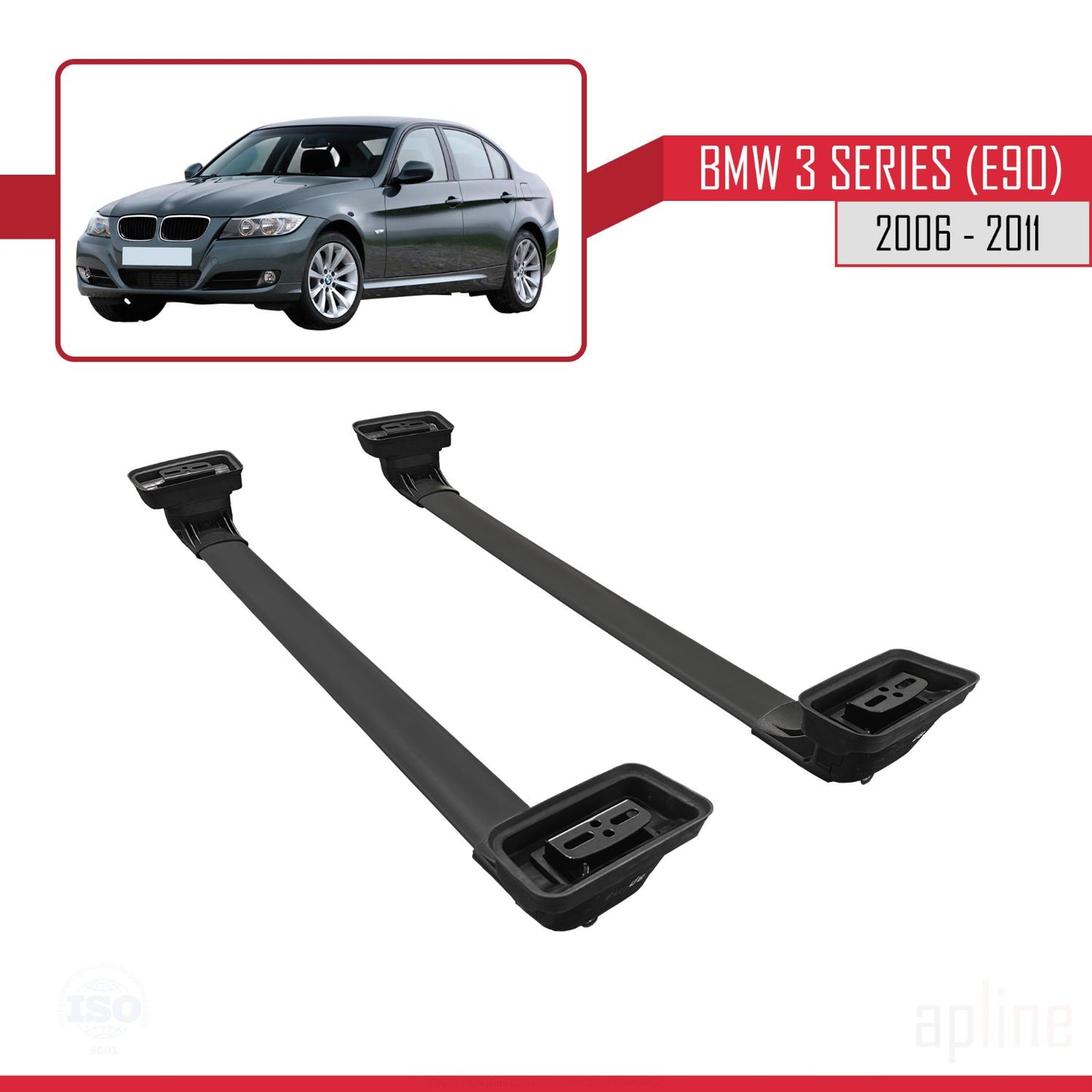 Compatibile con BMW Serie 3 (E90) 2006-2011 Barre portatutto ACE-3 in alluminio nero, 2 barre