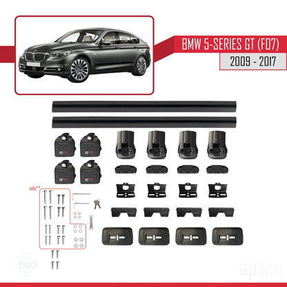 Kompatibel mit BMW 5er Gran Turismo (F07) 2009-2017 ACE-3 Dachgepäckträger, Reling, Gepäckträger, schwarzes Aluminium, 2 Stangen