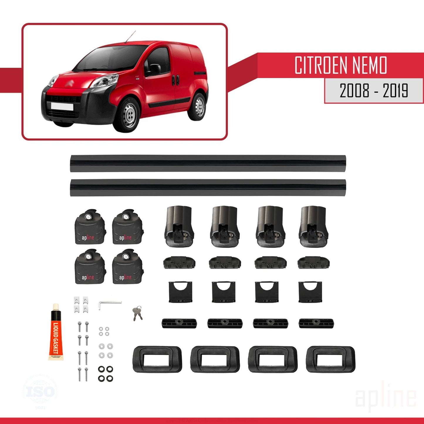 Kompatibel mit Citroen Nemo 2008-2019 ACE-3 Dachgepäckträger, Reling, Gepäckträger, schwarzes Aluminium, 2 Stangen